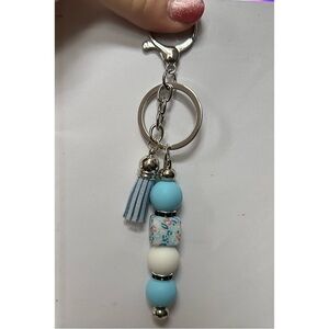 Stylish Blue and White Beaded Keychain